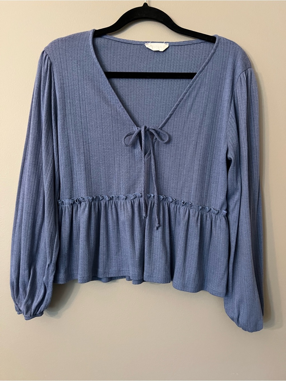 Altar'd State Dusty Blue Tie-Front Peplum Top